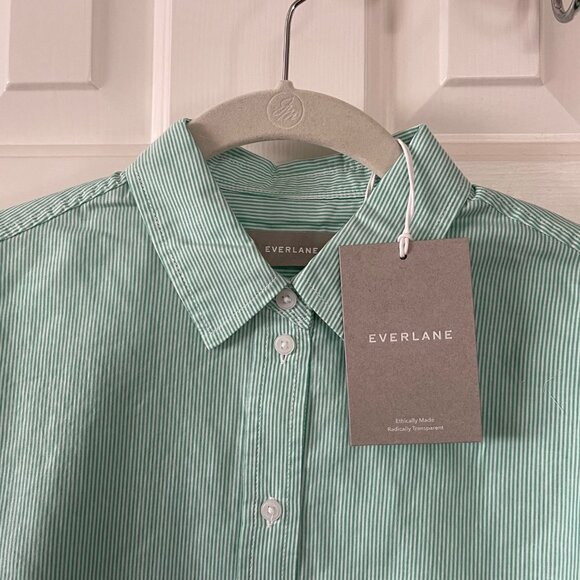 New Everlane Womens Mint Green Oversized Pinstripe Button Down Blouse Size 2 - Picture 7 of 11